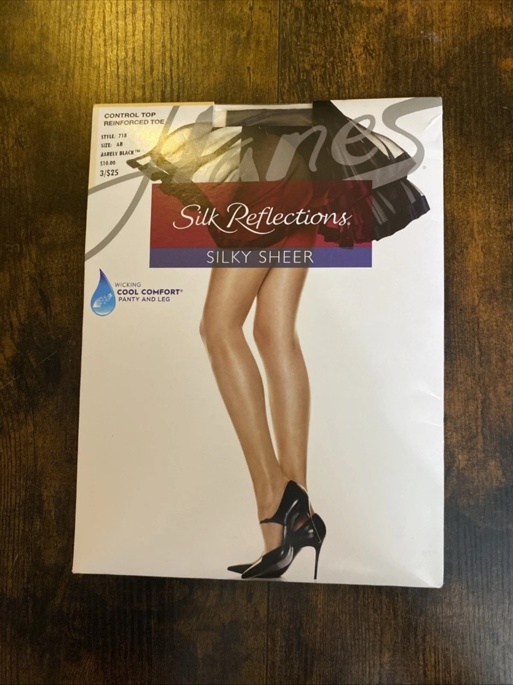 Hanes Silk Reflections Silky Sheer Pantyhose Size AB Control Top Barely Black